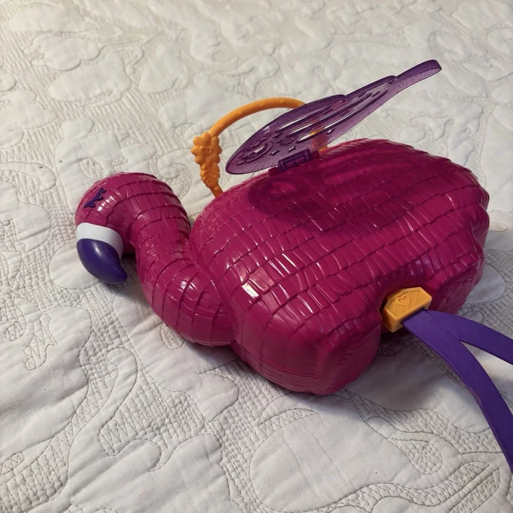 Poly Pocket 2021‎ Pink Flamingo Case/Purse Handles Missing Wing Incomplete Set